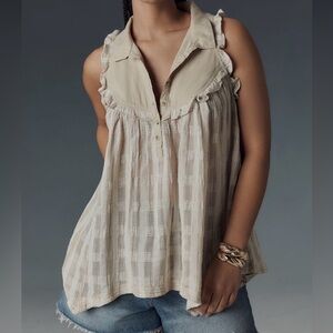 Pilcro Anthropologie Ruffle Plaid Sleeveless Blouse Size Small